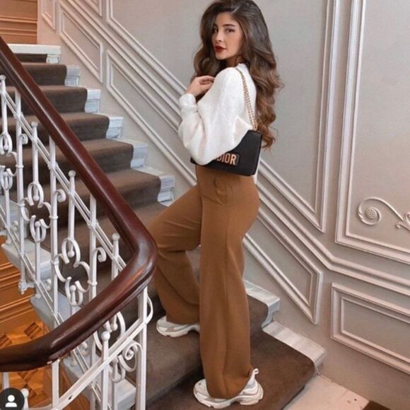 ZARA DARK CAMEL PANTS WIDE LEG NEW XS - Picture 6 of 12